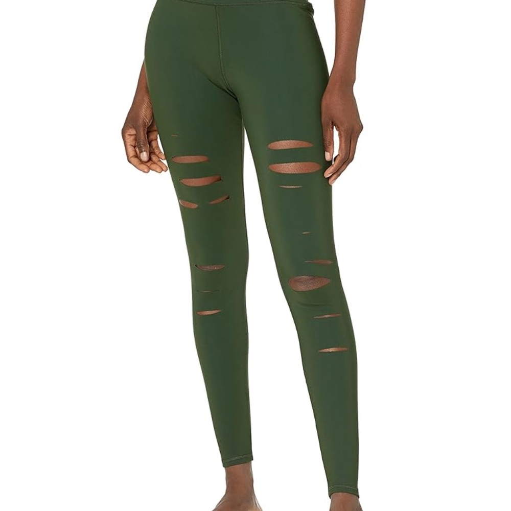 Alo Yoga Women's High Waisted Ripped Warrior Leggings Hunter Green Size Large